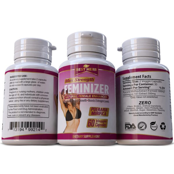 Feminizer Pueraria Mirifica Premium Best Herb Natural Herbal Supplement LGBT Breast Grow x 60 Capsules - Image 3